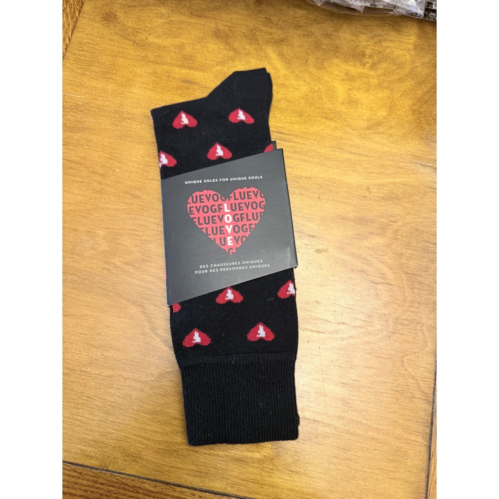 John Fluevog Vogsocks Special Edition Black Heart Pattern Crew Socks Size M 7-11